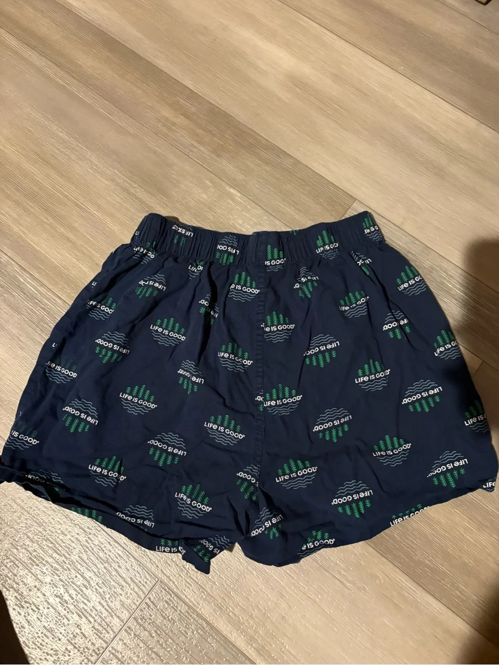 Life Is Good Navy Boxer Shorts with Green Tree Print